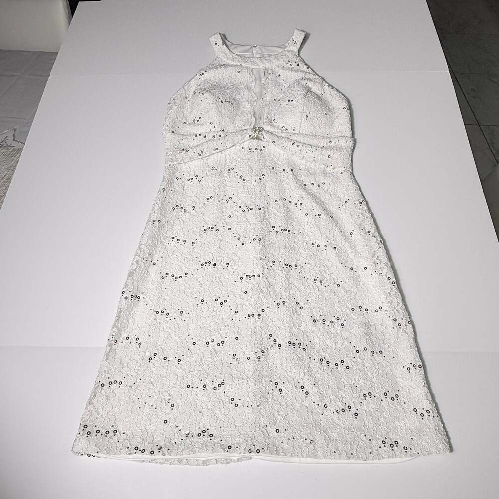 Nightway White Lace Sequin Halter Dress Size 8